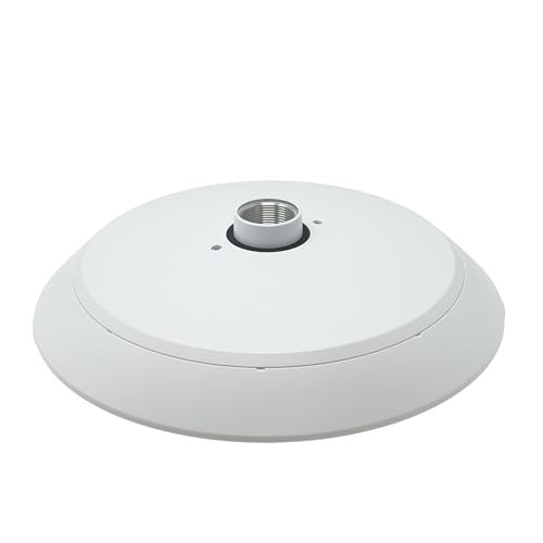 White, circular pendant bracket with a smooth finish, featuring a central threaded mount for secure attachment, designed for use with AXIS cameras.