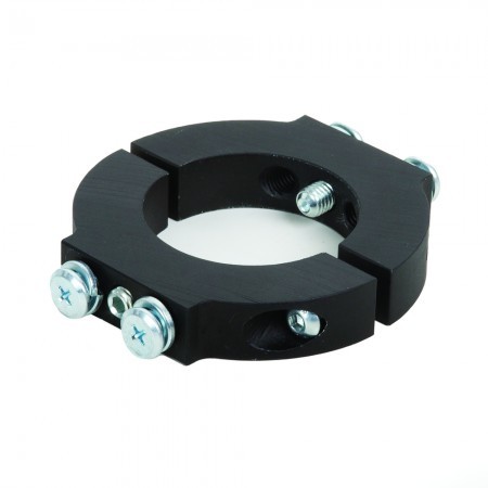 Black 50mm TV pole mount accessory collar made of durable material, featuring two silver screws and a split design for easy installation.