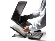 BakkerElkhuizen FlexTop 270 Notebook Stand in black and silver, featuring adjustable angles, a sturdy base, and a compact design for ergonomic laptop use.