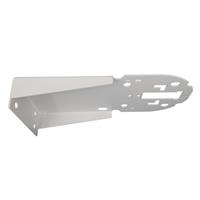 White metal camera mounting accessory with a sleek design, featuring multiple holes for secure attachment and a sturdy L-shaped bracket for stability.