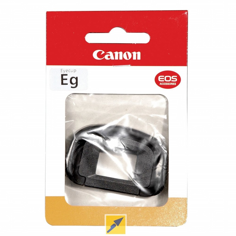 Black Canon Eyecup Eg camera lens adapter displayed in a clear plastic packaging with a red and white Canon logo and "Eg" label on the front.