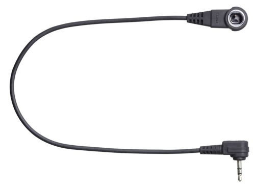 Canon Remote Controller Adapter RA-E3 features a flexible black cable with a 3.5mm connector and a round socket end, designed for connecting remote controls to Canon cameras.