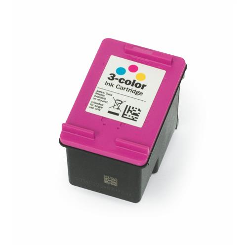 Cyan, magenta, and yellow ink cartridge in a compact black casing with a pink top, labeled "3-color Ink Cartridge" and featuring a QR code.