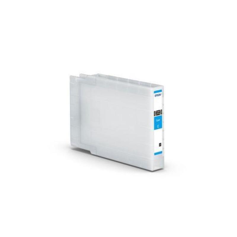 Light gray ink cartridge with a transparent body, featuring a blue label on the side indicating "L CY" for cyan color, designed for Epson WF-C81xx/WF-C86xx printers.