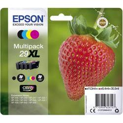 Epson 29XL high-capacity ink cartridge multipack featuring four color cartridges, with vibrant packaging displaying a close-up of a red strawberry.