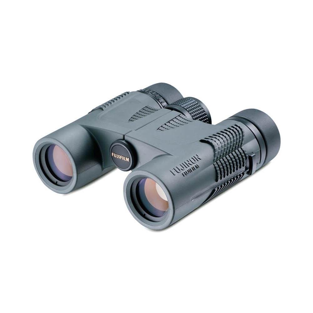 Fujifilm Fujinon KF 10x24 H-R II binoculars in gray with textured rubber grip, featuring large objective lenses and a compact design for easy handling.
