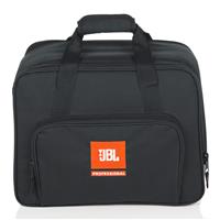 Black carrying case with dual handles, featuring a prominent orange JBL logo on the front, designed for transporting the EON One Compact PA system.