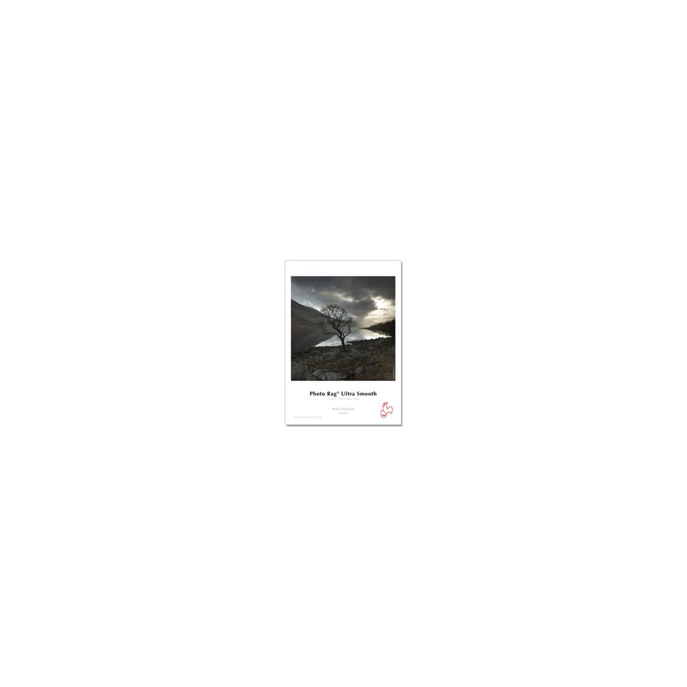 Hahnemuehle Photo Rag Ultra Smooth A4 paper pack, featuring a textured white surface, ideal for high-quality prints, with 25 sheets included in the package.