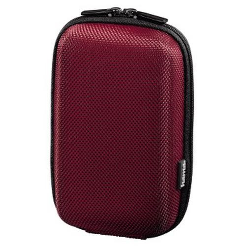Red Hama camera case featuring a textured exterior, zip closure, and compact design, ideal for protecting small cameras and accessories.