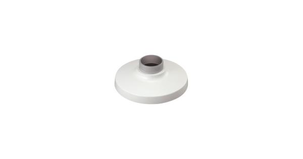 White circular security camera accessory mount with a threaded center for easy attachment, made of durable material for outdoor use.