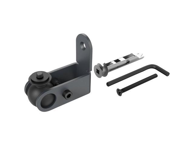 Gray metal camera mounting bracket with a curved attachment point, includes screws and an Allen wrench for installation.