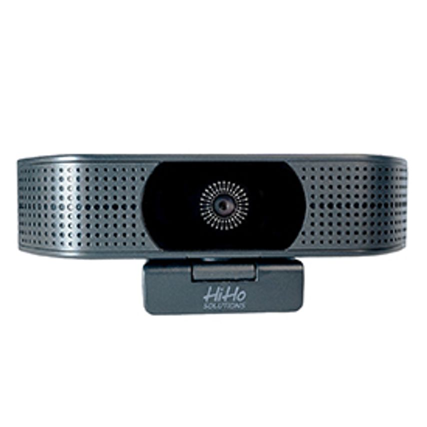 HiHo 4000W webcam in sleek black with a textured silver front, featuring a central lens and a sturdy clip for easy attachment to monitors.