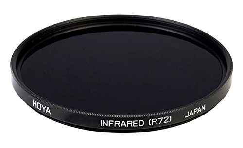 Circular black infrared filter with a 77mm diameter, featuring "HOYA," "INFRARED (R72)," and "JAPAN" engraved in white on the side.
