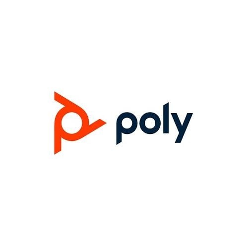 HP Poly logo featuring a stylized letter "P" in orange and the word "poly" in dark blue, representing the brand's identity and technology focus.