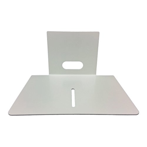 White metal ceiling mount with a rectangular base and vertical support, featuring a central slot for camera installation and a circular hole for cable management.