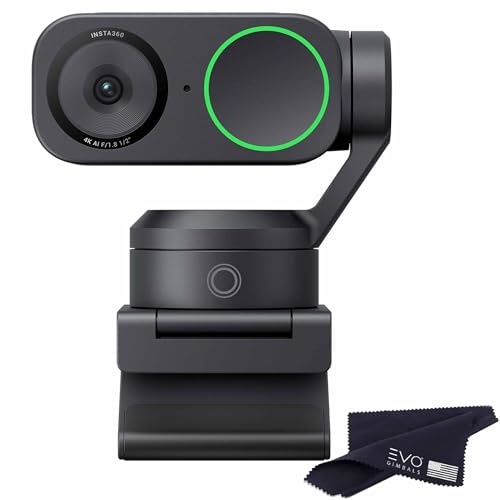 CINSABNB Link 2 Standard Edition 4K AI Webcam in sleek black with a circular lens and green indicator, featuring a pivoting base and a cleaning cloth included.