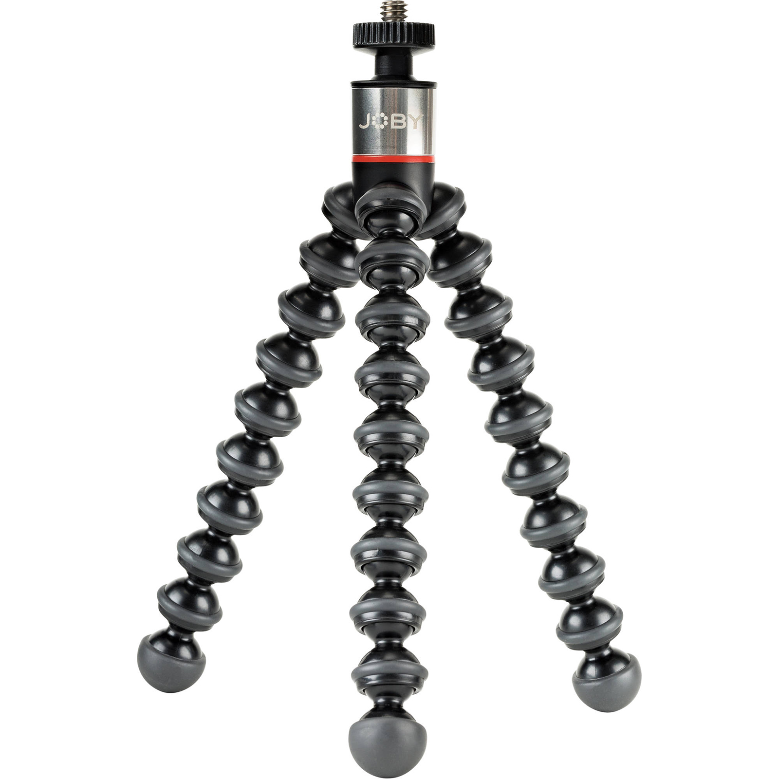 Black JOBY GorillaPod tripod with flexible, jointed legs and a 1/4" mounting screw, featuring a compact height of 17.5 cm for versatile positioning.