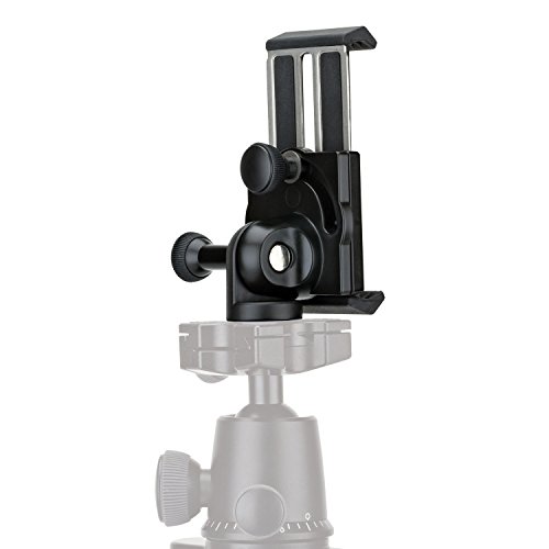 Compact black ball head with adjustable grip, featuring a sturdy clamp for secure phone mounting and a lightweight design for portability.