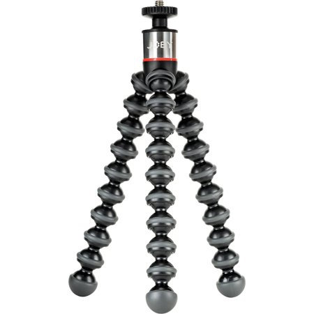 Black JOBY GorillaPod 500 tripod featuring flexible, jointed legs with rubberized feet, designed for stability on various surfaces, and a standard camera mount on top.