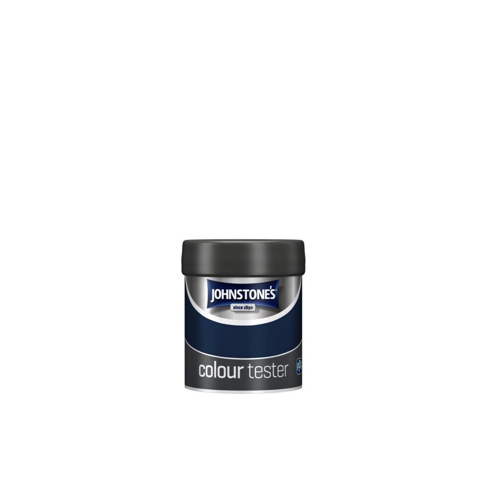 75ml matte tester pot in Vintage Denim color by Johnstone's, featuring a black lid and a label indicating it's a colour tester.