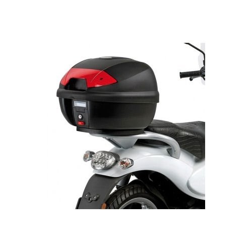 Kappa K30N MONOLOCK top case in black with a glossy finish, featuring a red reflector, 30-litre capacity, and a secure locking mechanism, mounted on a scooter's rear.