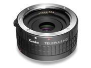 Kenko TELEPLUS HD 2.0x DGX teleconverter for Canon EF, featuring a black textured body, silver metal ring, and a lens opening with a purple tint.