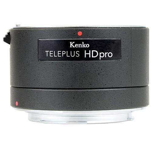 Kenko TELEPLUS HD PRO 2x DGX Nikon F is a black, textured teleconverter with a smooth lens mount, featuring a red dot for alignment and a sleek, compact design.