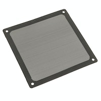 Black 120mm magnetic dust filter with a mesh surface and four corner holes for easy installation, designed to keep dust out of computer components.