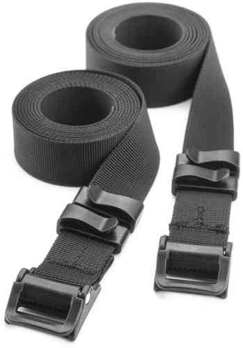 Black Kriega Cam Straps made of durable webbing, featuring adjustable buckles for secure fastening, ideal for securing gear.
