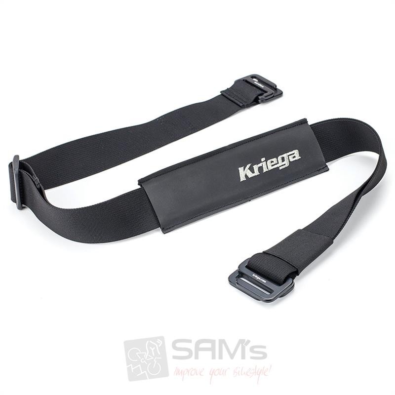Black Kriega OS shoulder strap made of durable material, featuring a padded section for comfort and adjustable buckle for secure attachment.
