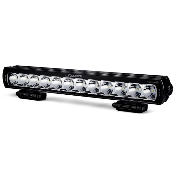 Black LED light bar featuring 12 high-intensity lights, sleek aluminum housing, and mounting brackets, designed for enhanced visibility and ECE approval.
