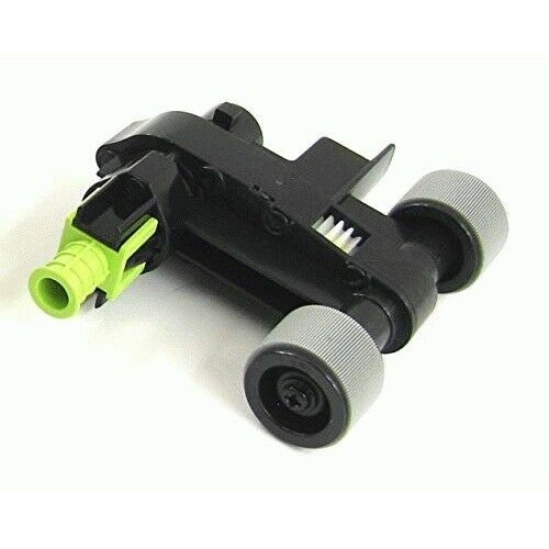Black plastic pick roller with gray wheels and a green connector, designed for Lexmark printers, featuring a compact and functional design.