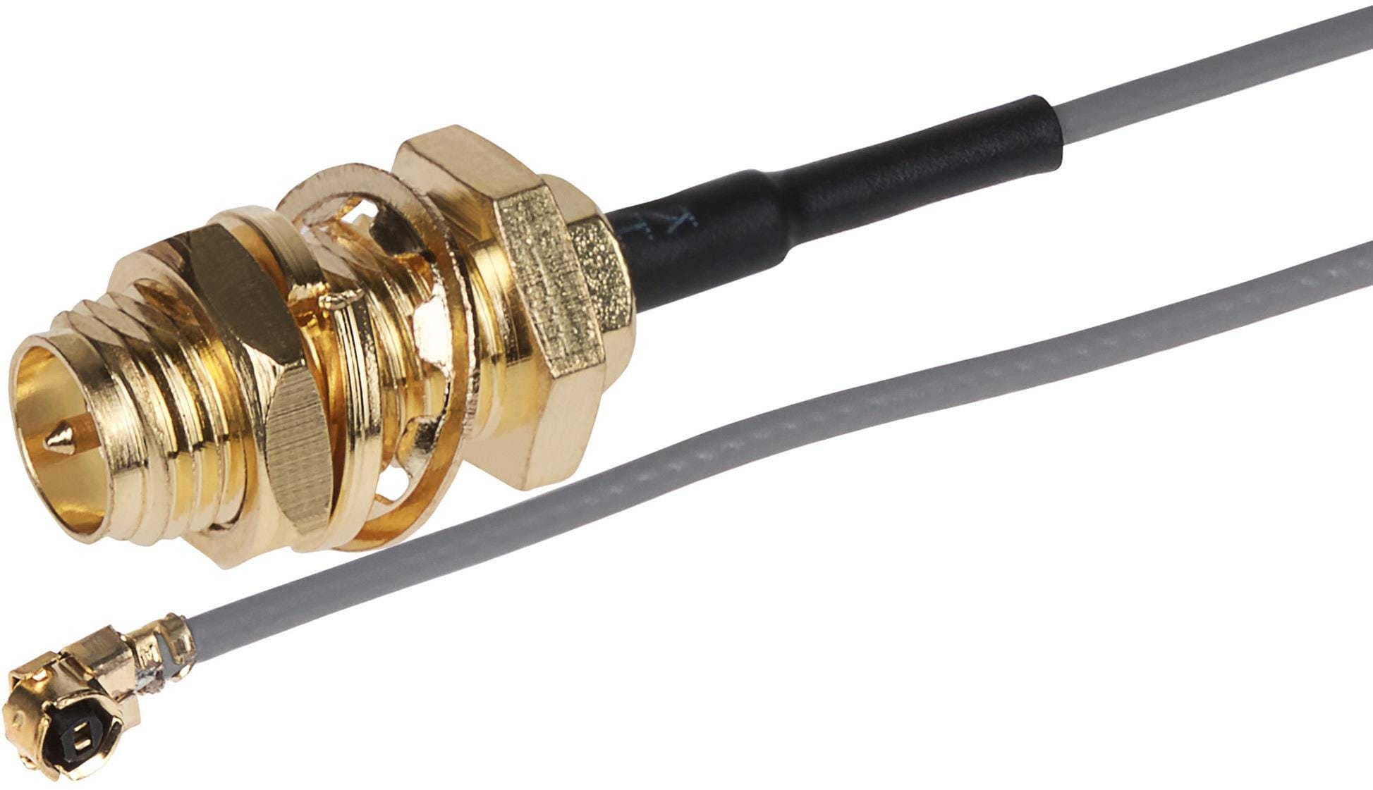 Coaxial cable with a 0.15 m length, featuring a grey outer sheath, a gold-plated SMA connector, and a black insulated section near the connector.