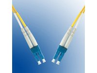 Yellow Microconnect FIB441030 InfiniBand/fibre optic cable, 30 meters long, featuring two LC connectors with blue housing at both ends.