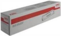 Original yellow toner cartridge by OKI, packaged in a rectangular gray box with a red stripe, labeled with product details and branding.