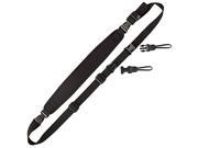 Black OpTech Super Classic Sling made of durable nylon, featuring adjustable straps, quick-release clips, and additional attachments for secure camera carrying.