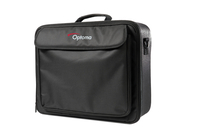 Black Optoma Carry Bag L Projector Case featuring a durable exterior, zippered closure, front pocket, and a logo on the top, designed for easy transport of projectors.