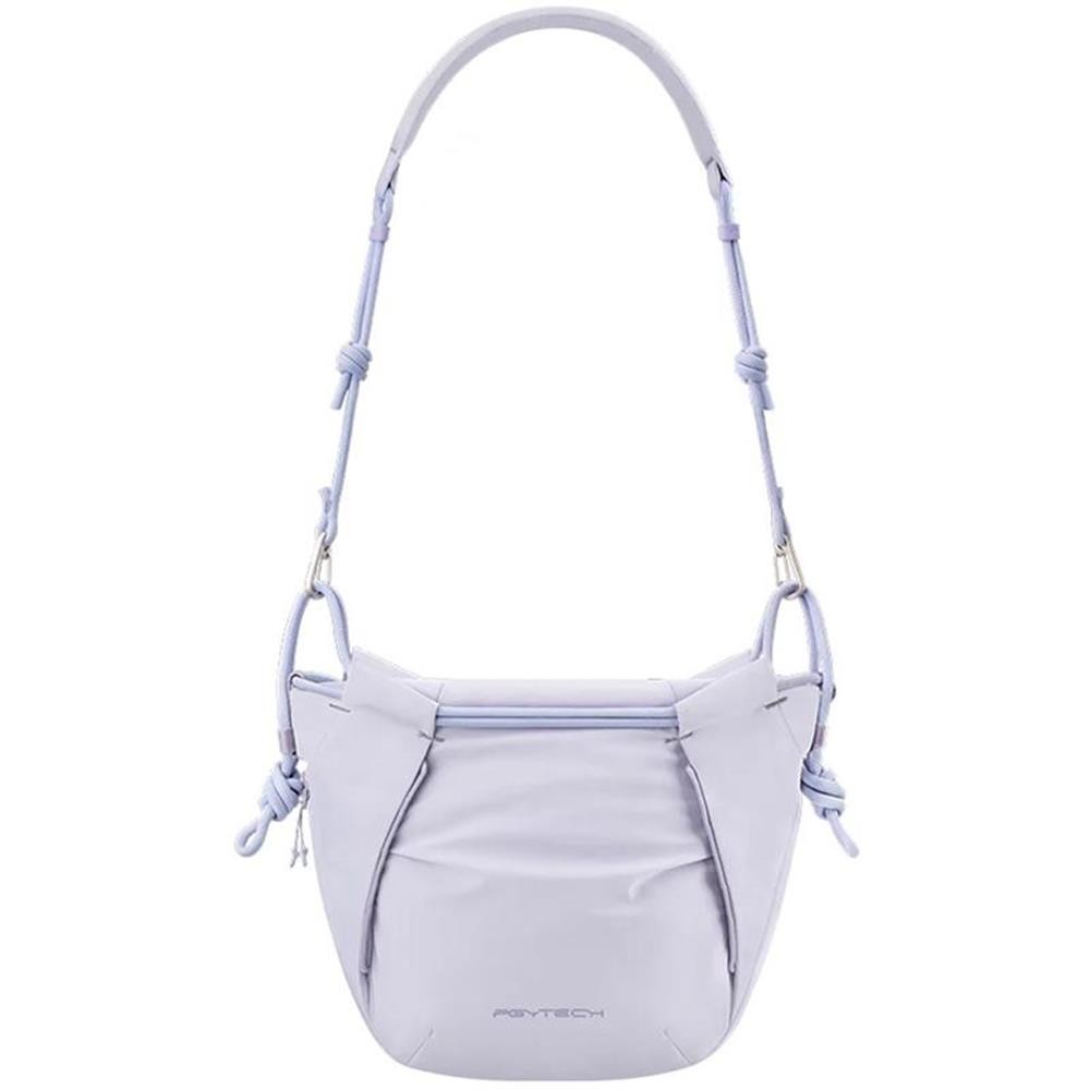 Lilac shoulder bag with a sleek design, made from durable material, featuring a rope strap and adjustable knots for a stylish, functional look.