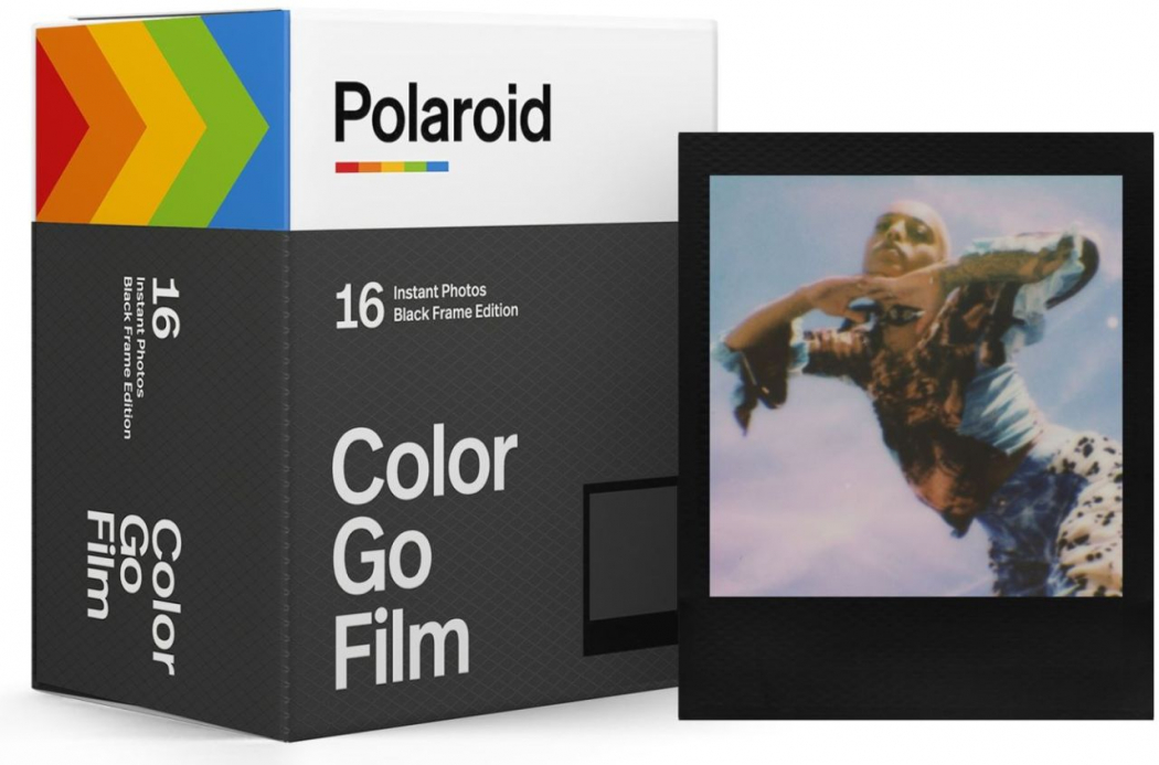 Polaroid 6211 Color Film double pack featuring black frame, includes 16 color and 16 black and white instant films, with a colorful arrow design on the box.