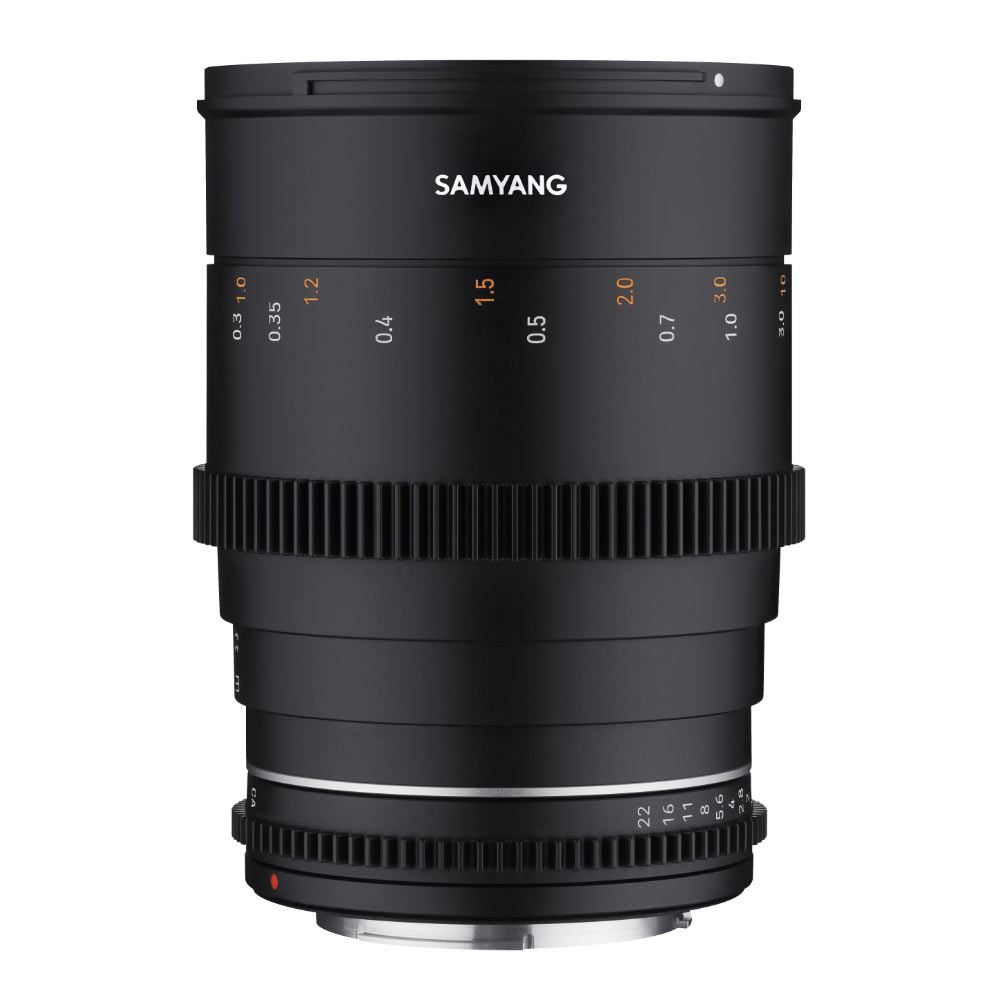 Black Samyang VDSLR 35mm T1.5 MK2 MILC cinema lens featuring a smooth focus ring, marked aperture scale, and a robust build for professional filmmaking.