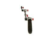 Black ergonomic handle with red accents, featuring multiple adjustable mounting points, designed for secure camera attachment and enhanced stability during shooting.