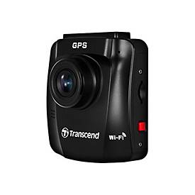 Compact black dashcam featuring a lens on the front, GPS functionality, and Wi-Fi capability, with a red button on the side for easy operation.