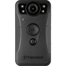 Compact black bodycam with a rounded lens, two buttons on the front, and a textured grip, featuring waterproof design and Full HD recording capabilities.