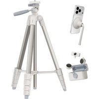 Belkin grey tripod with three legs, smartphone mount, adjustable height, and swivel head.
