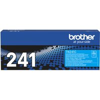 Brother TN-241C toner cartridge box, blue with white text and dot pattern, Original Cyan.