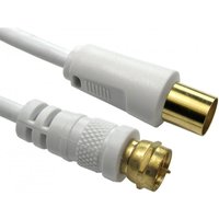 White coaxial cable with gold-plated connectors, textured grip, and 10m length for TV connection.