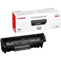 Black Canon 703 toner cartridge with white and red packaging, designed for monochrome laser printers.