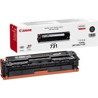 Canon 731 black toner cartridge, rectangular with orange accents, in branded white box.