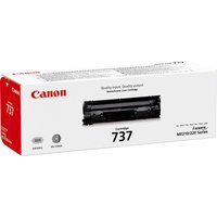 Canon 737 black toner cartridge in white and red box with Canon logo and product image on front.