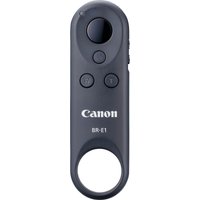 Black Canon BR-E1 wireless remote control with circular buttons and Canon logo.